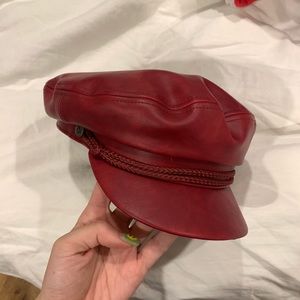 NWOT Brixton red leather fiddler cap hat
